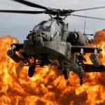An AH-64D Apache "shows its muscles" at an air show.