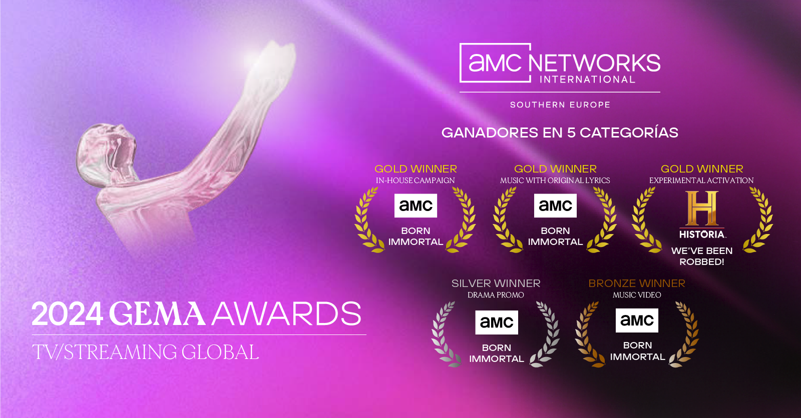 AMC Networks International Southern Europe se alza con 5 galardones en la primera edición de los Premios GEMA Global